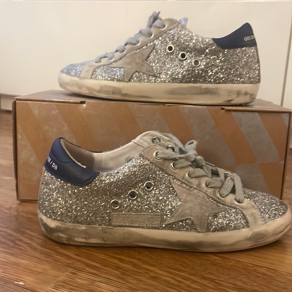 Golden Goose Silver Gray Sparkle Sneakers
